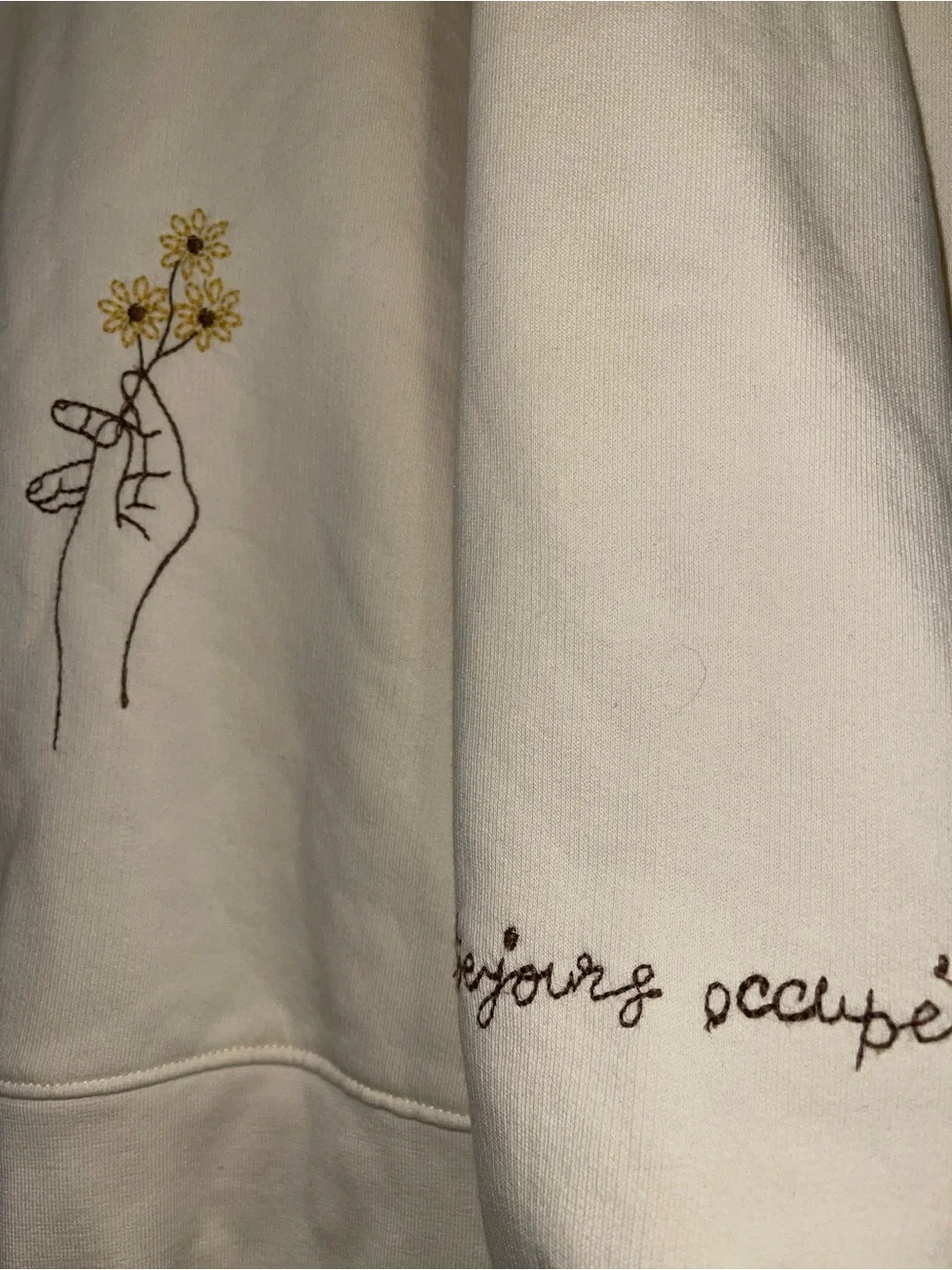 Zara Cream Crewneck Sweater with Subtle Embroidered Motifs